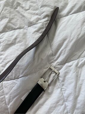 Men's Black Leather Dress Belt with Silver Buckle by